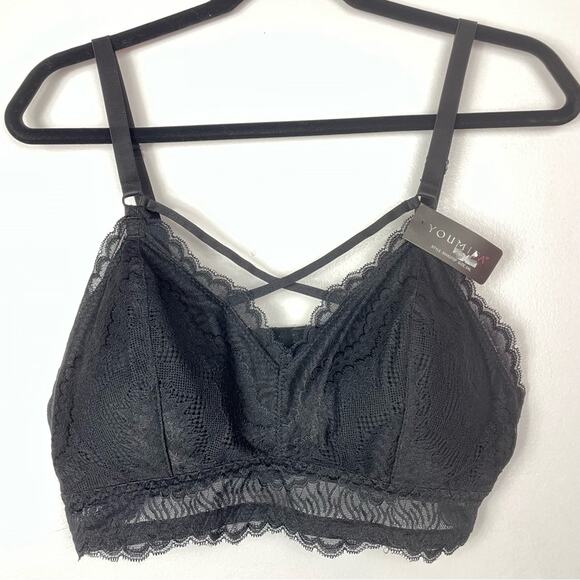 Black Sexy Bra Criss Cross Front X  Strappy 3XL - Picture 1 of 7